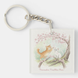 Japanese Sakura & Zen Cats Watercolor  Sleutelhanger