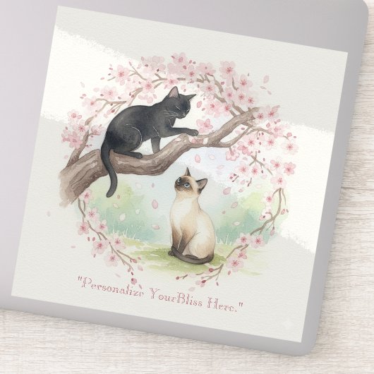 Japanese Sakura & Zen Cats Watercolor  Sticker (Detail)
