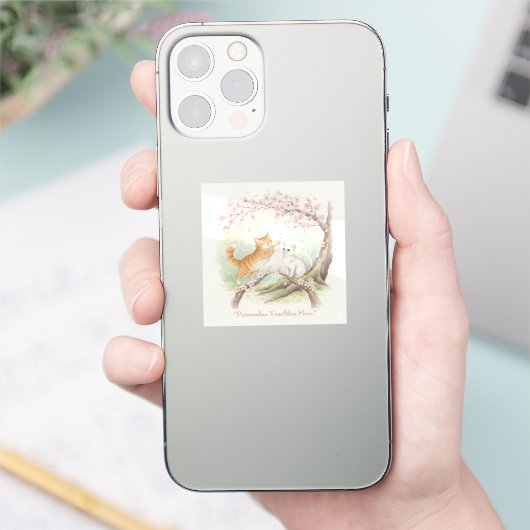 Japanese Sakura & Zen Cats Watercolor  Sticker (Telefoon)