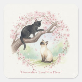 Japanese Sakura & Zen Cats Watercolor  Vierkante Sticker