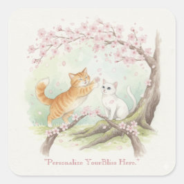 Japanese Sakura & Zen Cats Watercolor  Vierkante Sticker
