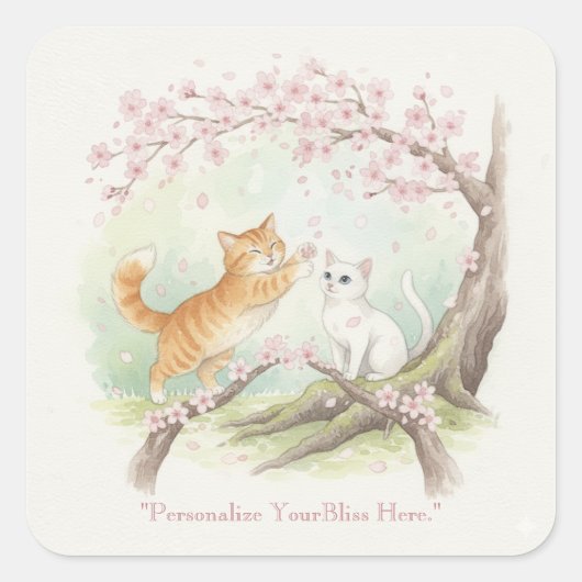 Japanese Sakura & Zen Cats Watercolor  Vierkante Sticker (Voorkant)