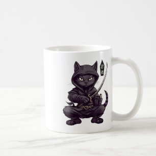Japanese Samurai Black Cat Tattoo, Kawaii Ninja Bl Koffiemok