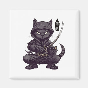 Japanese Samurai Black Cat Tattoo, Kawaii Ninja Bl Magneet