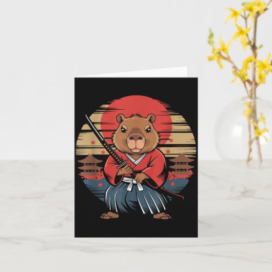 Japanese Samurai Capybara  Kaart (Gele Bloem)