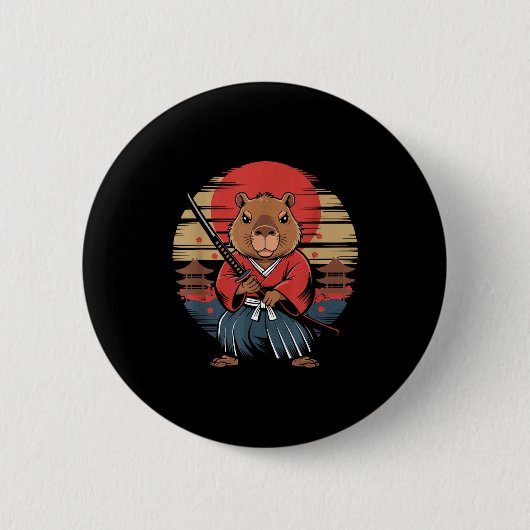 Japanese Samurai Capybara  Ronde Button 5,7 Cm (Voorkant)