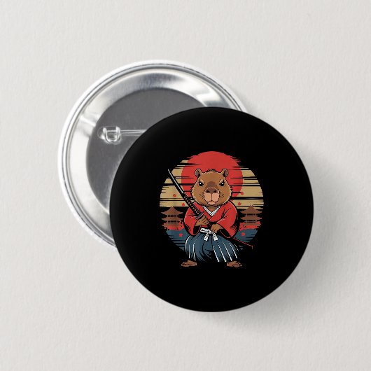 Japanese Samurai Capybara  Ronde Button 5,7 Cm (Voorkant /achterkant)