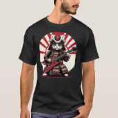 Japanese Samurai Cat Playing Electric Guitar Playe T-shirt (Voorkant)