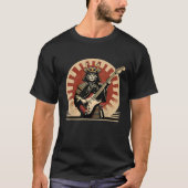 Japanese Samurai Cat Playing Electric Guitar Retro T-shirt (Voorkant)