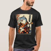 Japanese Samurai Cat Playing The Electric Guitar T-shirt (Voorkant)