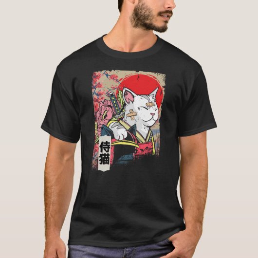 Japanese Samurai Cat Warrior Japan Ninja Kitten T-shirt (Voorkant)