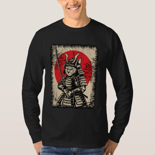 Japanese Samurai Cat Warrior Kawaii Ninja Ukiyo-e  T-shirt (Voorkant)