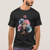 Japanese Samurai Cat Watercolor Flowers T-shirt (Voorkant)