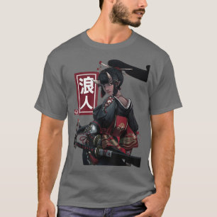 Japanese Samurai Girl and Vintage Sakura Cherry Bl T-shirt