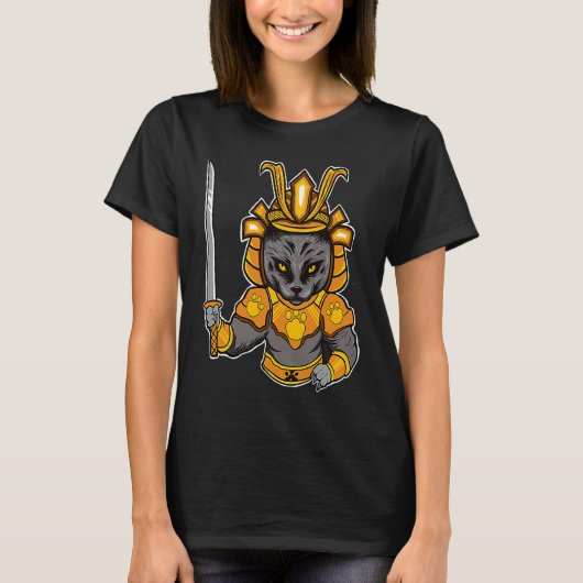 Japanese Samurai Katana Ninja Cat Sword Feline Oyo T-shirt (Voorkant)