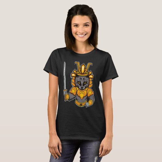 Japanese Samurai Katana Ninja Cat Sword Feline Oyo T-shirt (Voorkant volledig)