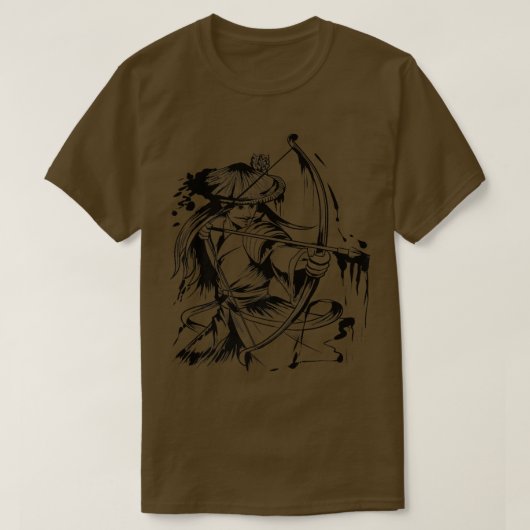 Japanese Samurai Kyudo Archer Black Drawing (2) T-shirt (Design voorkant)
