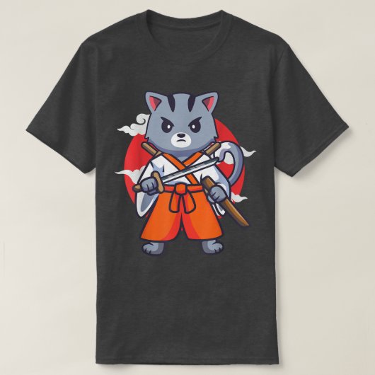 Japanese Samurai Ninja Cat Kawaii Anime T-shirt (Design voorkant)