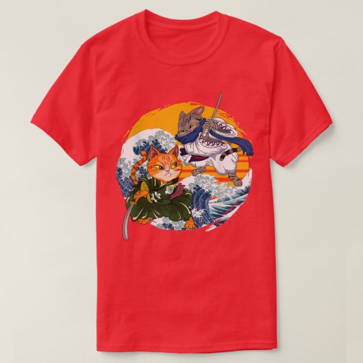 Japanese Samurai Ninja Cat Kawaii Cat Warrior Anim T-shirt (Design voorkant)