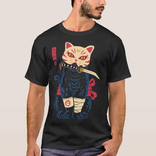 Japanese Samurai Ninja Cat Kitsune funny quotes  T-shirt (Voorkant)