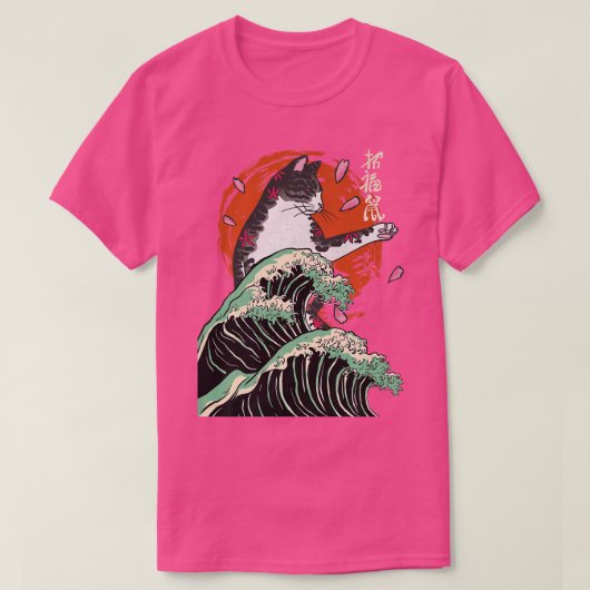 Japanese Samurai Ninja Cat The great wave Kanagawa T-shirt (Design voorkant)