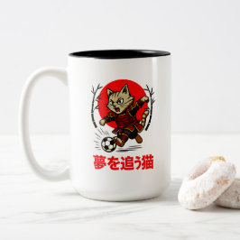 Japanese Samurai Soccer Anime Neko Dream Chaser Tweekleurige Koffiemok