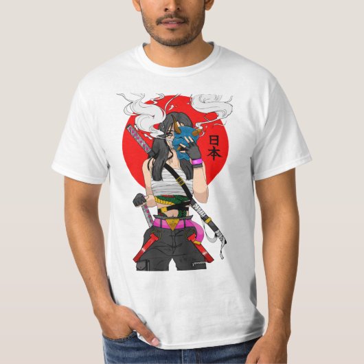 Japanese Samurai Vaporwave Cool Girl T-shirt (Voorkant)