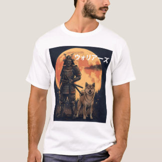 Japanese Samurai Warrior and Shiba Inu Dog Full Mo T-shirt