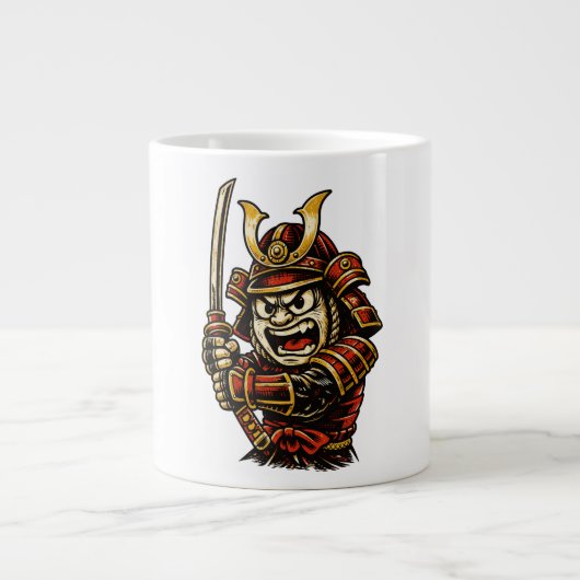 Japanese Samurai Warrior Red Armor Cartoon Art Grote Koffiekop (Voorkant)