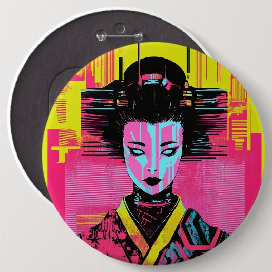 Japanese samurai woman ronde button 6,0 cm (Voorkant /achterkant)