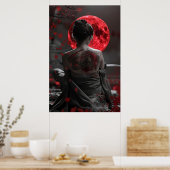Japanese samurai woman with tattoo under full moon poster (Keuken)