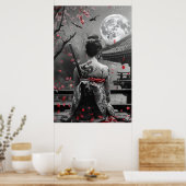 Japanese samurai woman with tattoo under full moon poster (Keuken)