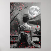Japanese samurai woman with tattoo under full moon poster (Voorkant)
