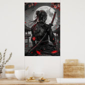 Japanese samurai woman with tattoo under full moon poster (Keuken)
