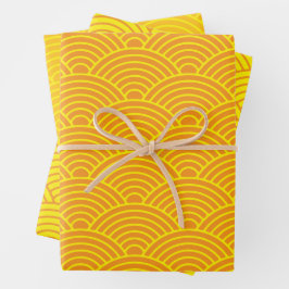 Japanese Seigaiha Wave | Orange and Yellow Inpakpapier Vel