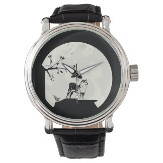 Japanese Shiba Inu Dog Full Moon Silhouette Horloge