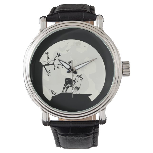 Japanese Shiba Inu Dog Full Moon Silhouette Horloge (Voorkant)