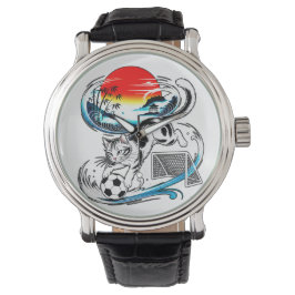 Japanese Soccer Cat Gift for Anime & Football fans Horloge