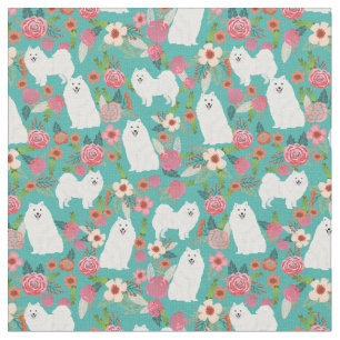 japanese spitz hond  florals turquoise stof