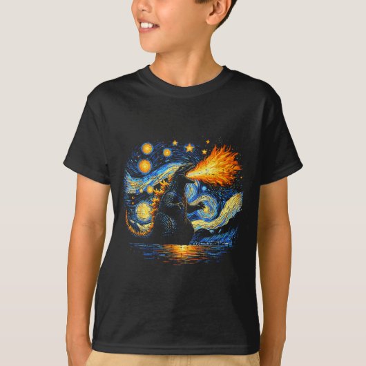 Japanese Starry Night Kaiju Funny Art Men Women Ki T-shirt (Voorkant)
