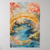 Japanese-style arched bridge spans a tranquil rive poster (Voorkant)