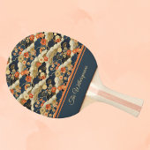 Japanese Style Retro Teal Floral and Clouds Print Tafeltennisbatje