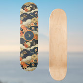 Japanese Style Retro Teal Floral n Clouds Initial Persoonlijk Skateboard