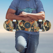 Japanese Style Retro Teal Floral n Clouds Initial Persoonlijk Skateboard