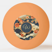 Japanese Style Retro Teal Floral n Clouds Initial Pingpongbal (Voorkant)