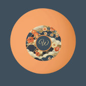 Japanese Style Retro Teal Floral n Clouds Initial Pingpongbal
