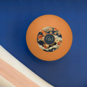 Japanese Style Retro Teal Floral n Clouds Initial Pingpongbal