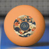 Japanese Style Retro Teal Floral n Clouds Initial Pingpongbal