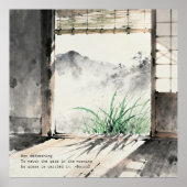 Japanese sumi-e ink painting paired with a Haiku Poster (Voorkant)