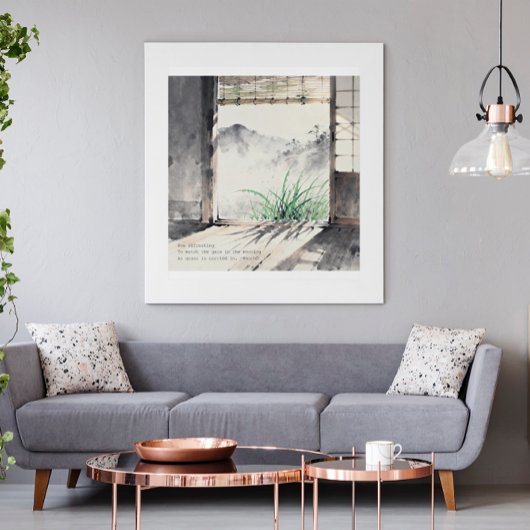 Japanese sumi-e ink painting paired with a Haiku Poster